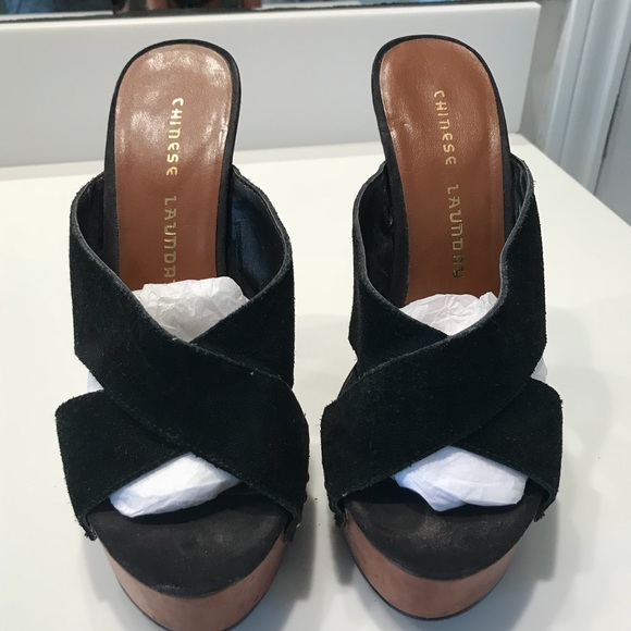 Chinese Laundry Shoes - Chinese Laundry Black Suede Chunky Wooden Heel